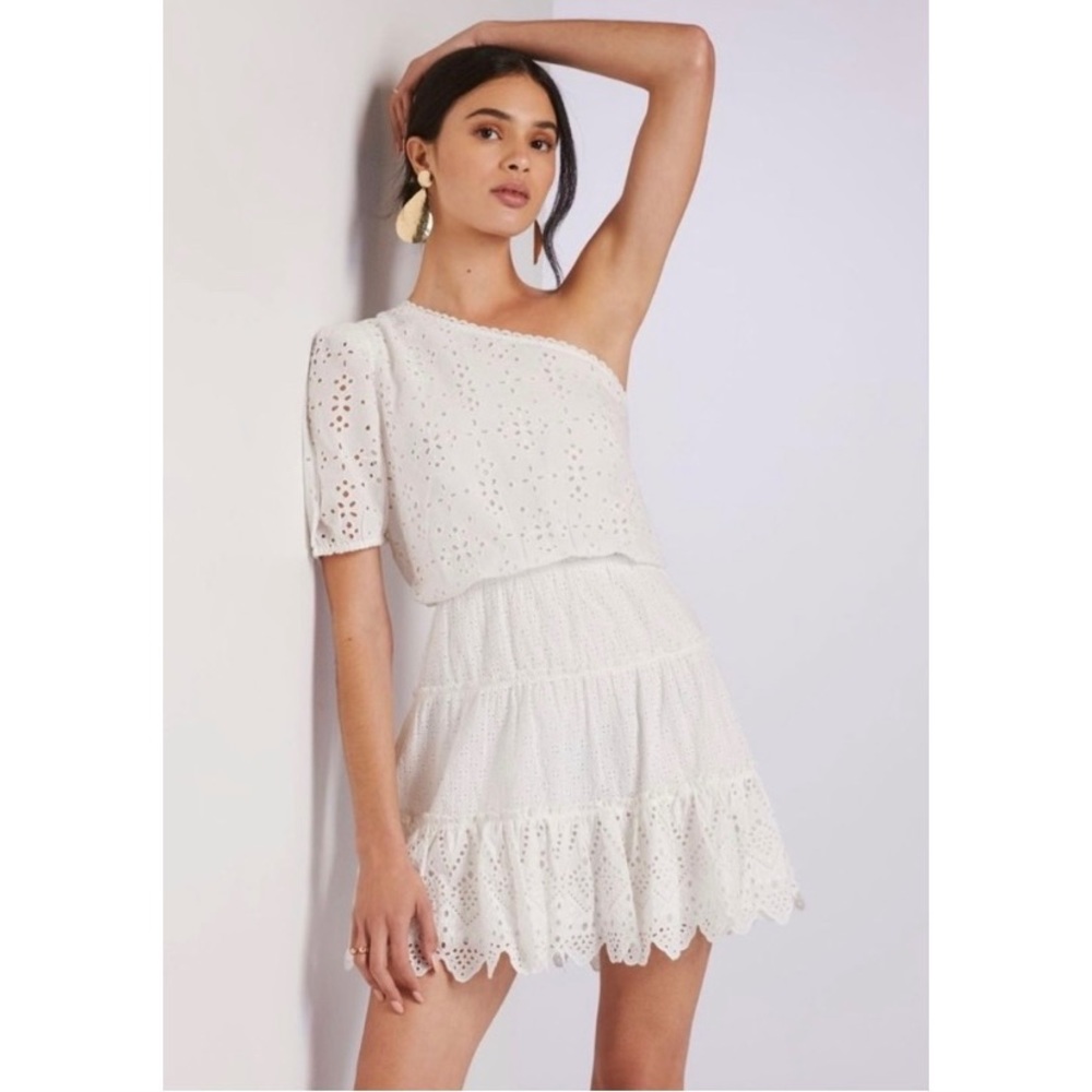 Hemant & Nandita White Eyelet Lace One-Shoulder Mini Dress size 12